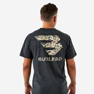 Short Sleeve Tee - Flying B Deer Camo Logo - Heather Black