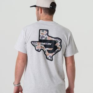 Short Sleeve Tee - Texas Camo Flying B Logo - Heather Ash Grey