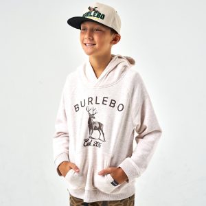 Youth Fleece Hoodie - Whitetail Deer - Heather Oatmeal